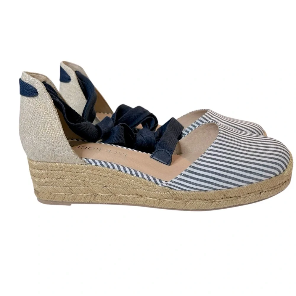 NEW Jack Rogers Espadrille Wedge Sandal Palmer Ankle Wrap Closed Toe Size 9.5
